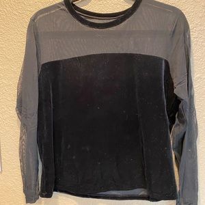 Women’s velvet and mesh black long sleeve top
